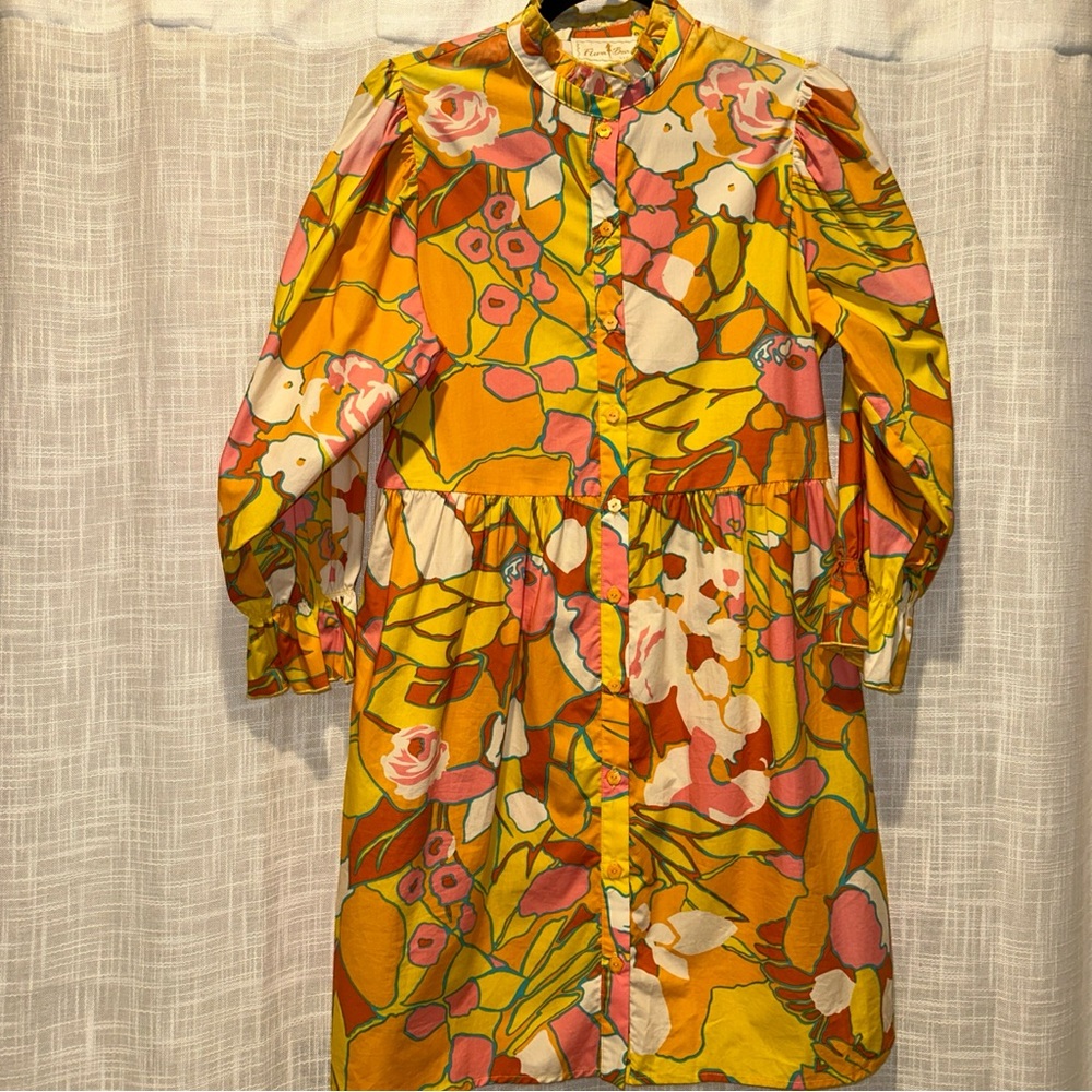 Flora Bea NYC Womens M Floral Kora Dress Multicolor Long Sleeve Boho High Neck - Picture 3 of 11